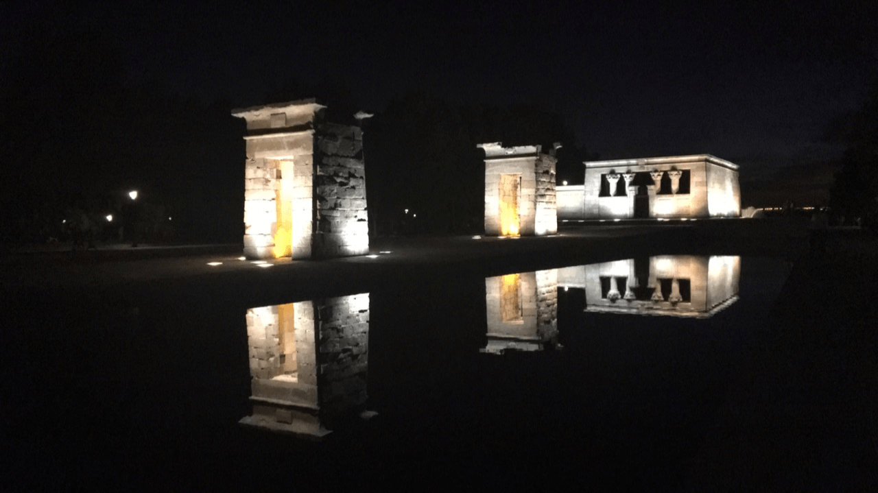 Picture3 Night view of the Temple of Debod in Madrid reflected in water